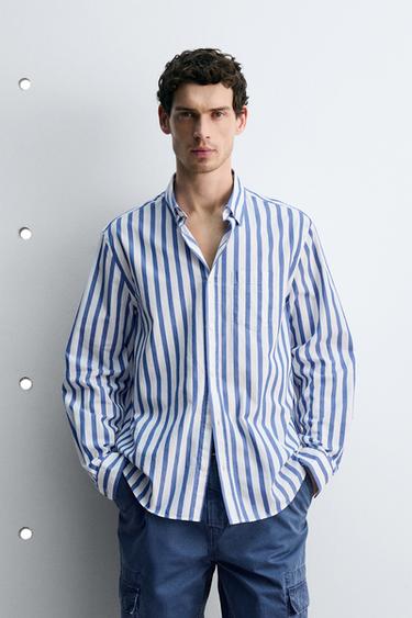 REGULAR FIT CSÍKOS ING – Kék / fehér a ZARA-tól