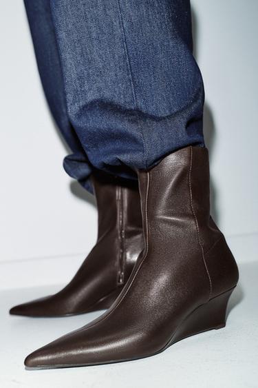 Bottines Montantes Zara Woman En Poulain Fauve - Taille 39 - Occasion - Couleur Marron/beige Naturel