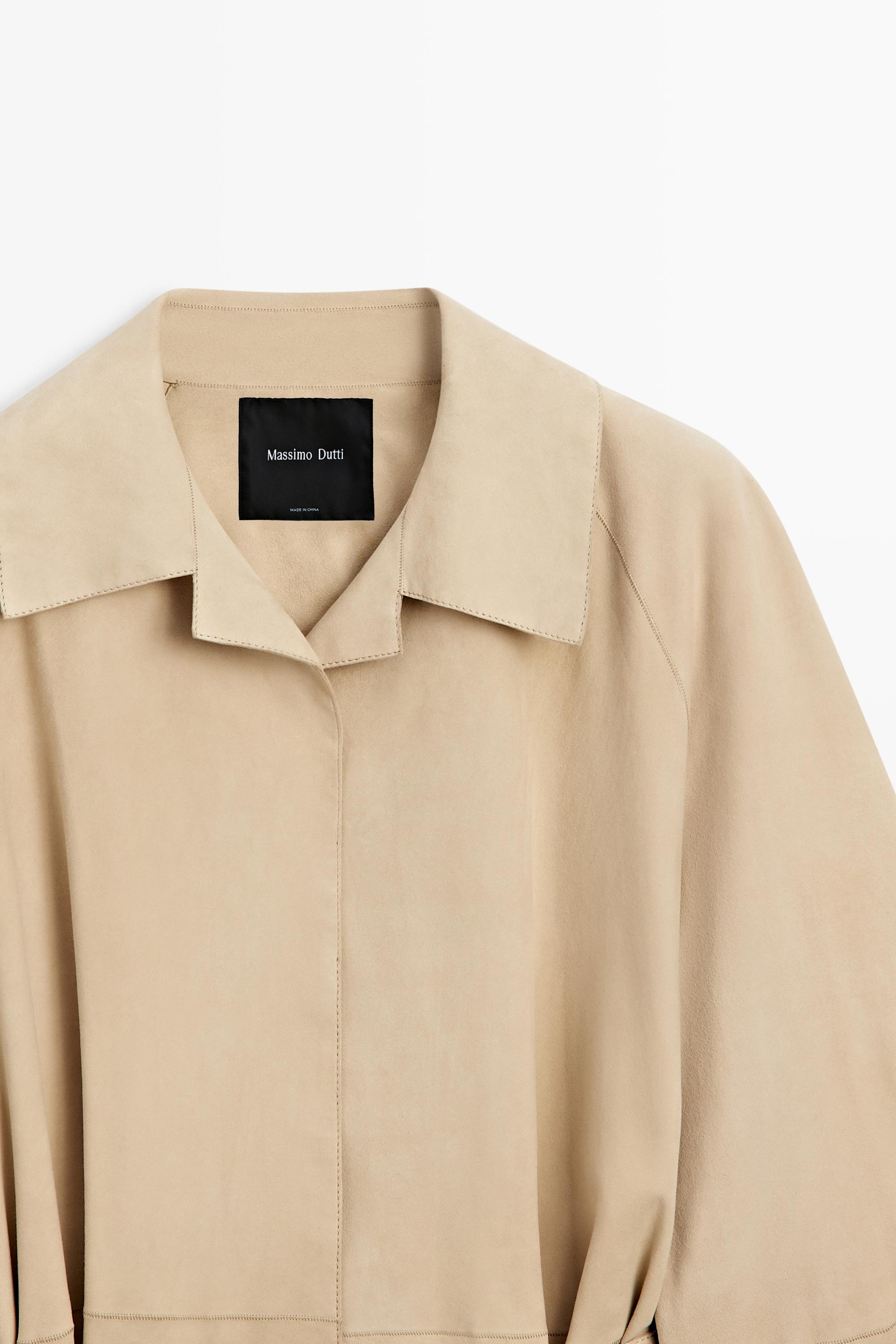 Long suede leather coat — Ecru / Khaki