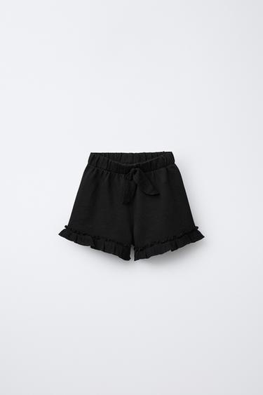 PLUSH BERMUDA SHORTS WITH RUFFLES - Black by Zara