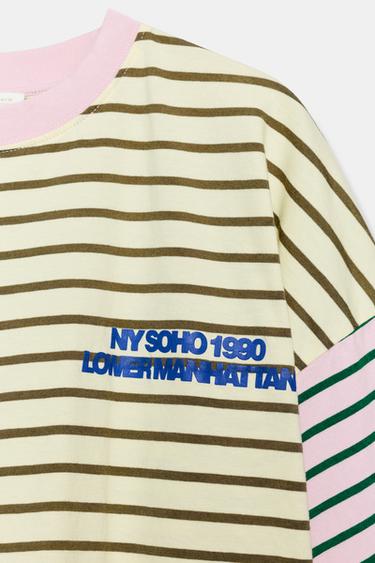 T-SHIRT OVERSIZE À RAYURES ET INSCRIPTION - Rose de Zara - Image 6