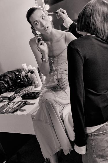 Zara 拼接中長版洋裝 - 淡藍綠色