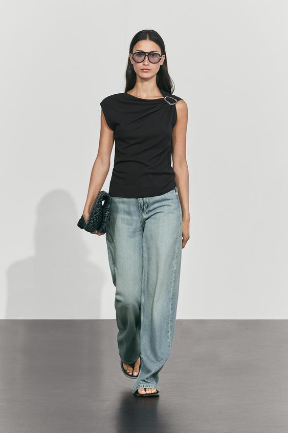 Zara Asymmetric metal detail top - Black - Image 0
