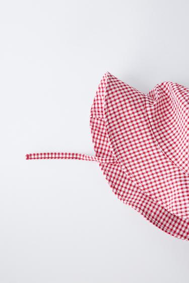 GINGHAM CHECK BUCKET HAT - Red / White by Zara - Image 1