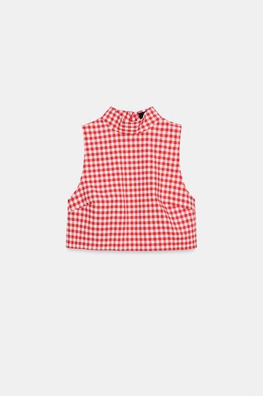 TOP CROP CUADROS VICHY - Rojo / Blanco de Zara