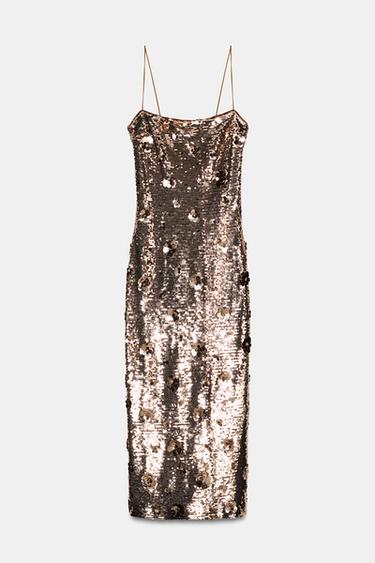 SEQUINNED MIDI DRESS - Beige by Zara