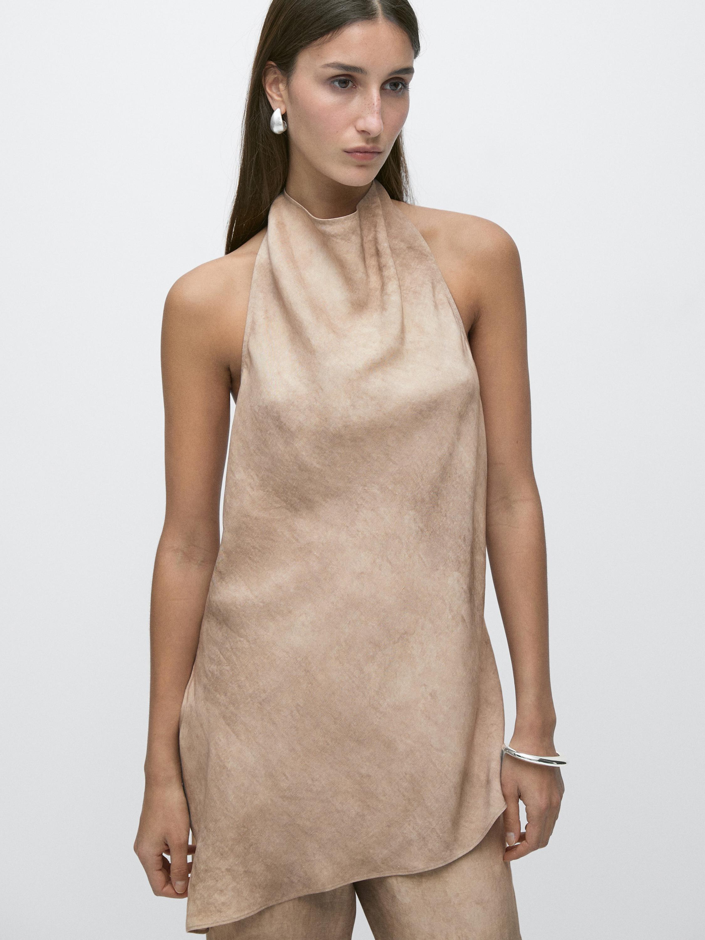 Worn effect halter top — Stone