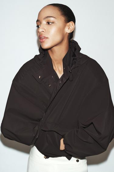 Zara 連帽塗層夾克 - 棕色