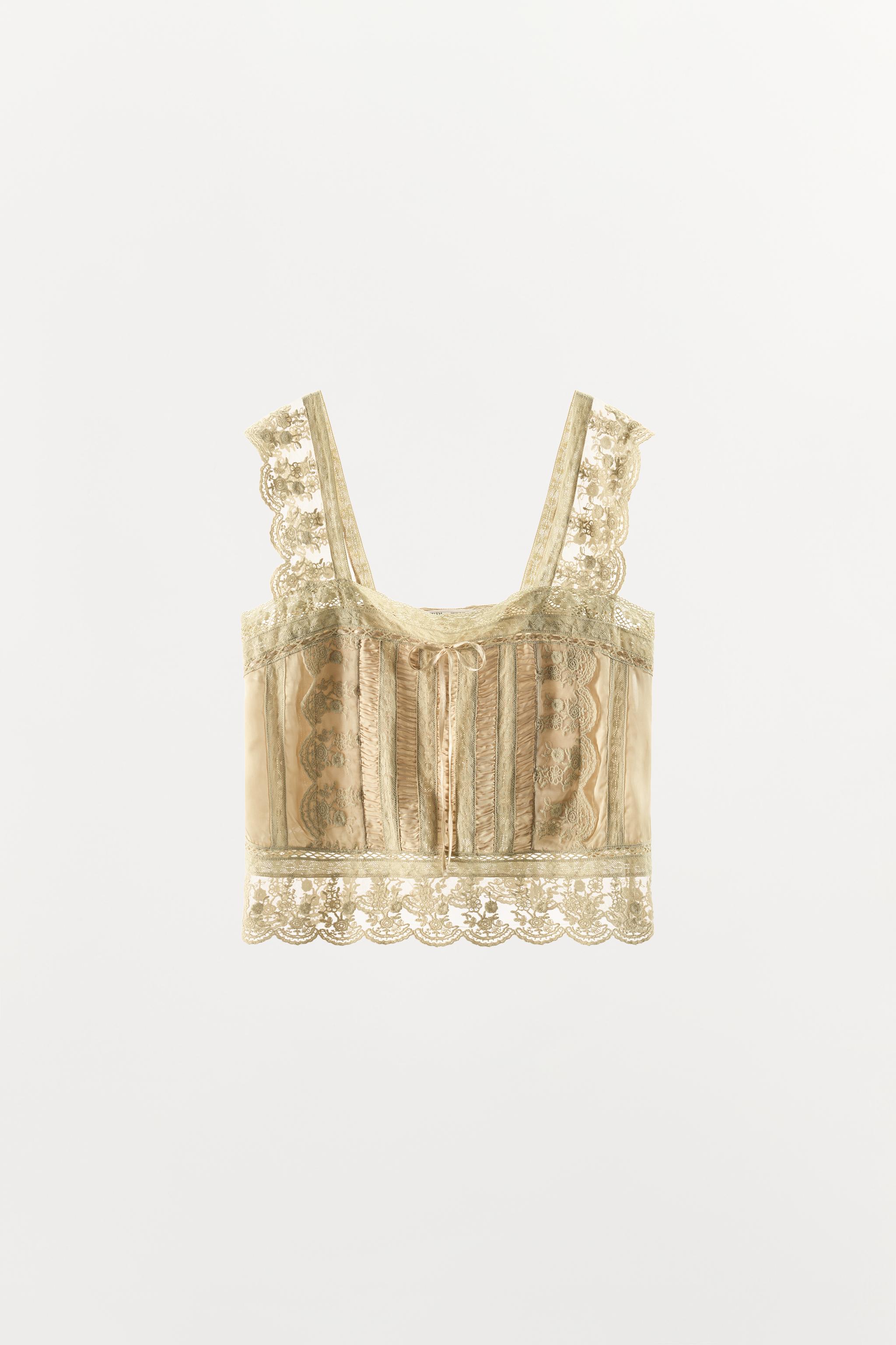 SATIN EFFECT PLEATED LACE TOP