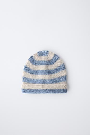 BONNET À RAYURES AVEC LAINE ET CACHEMIRE - Bleu chiné de Zara - Image 3