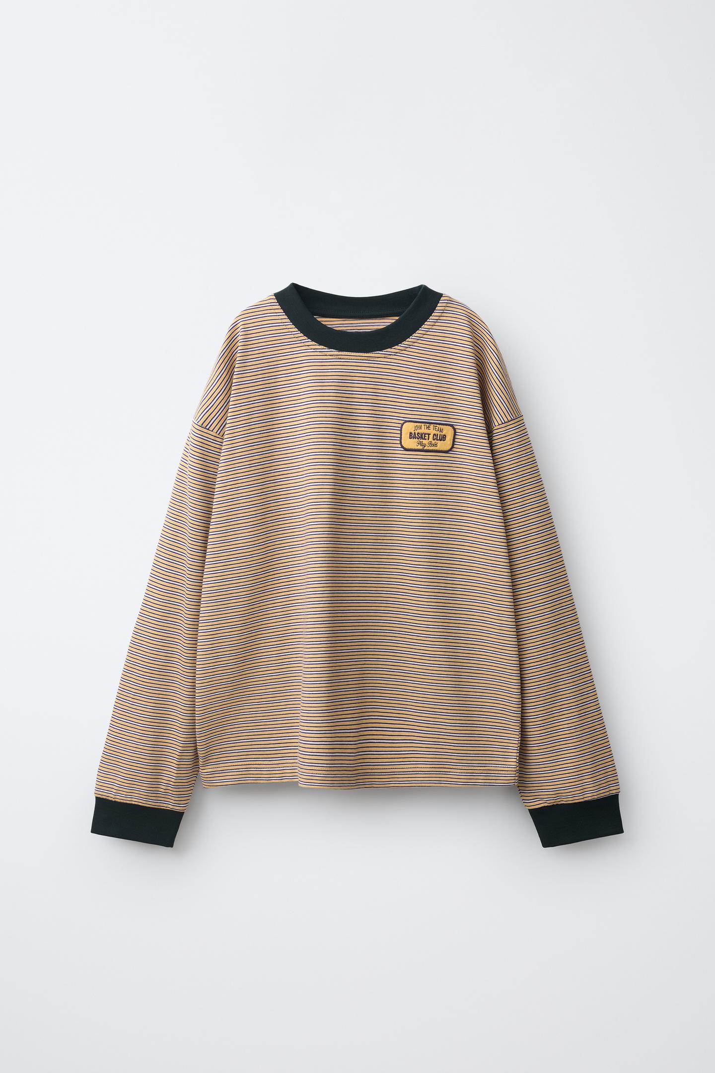 Детская футболка Zara Striped Print Pocket, цвет: Жёлтый — фото 1