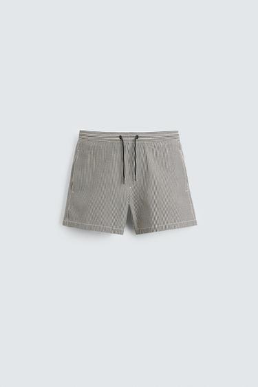 MID-LENGTH SEERSUCKER SWIMMING TRUNKS - Black by Zara