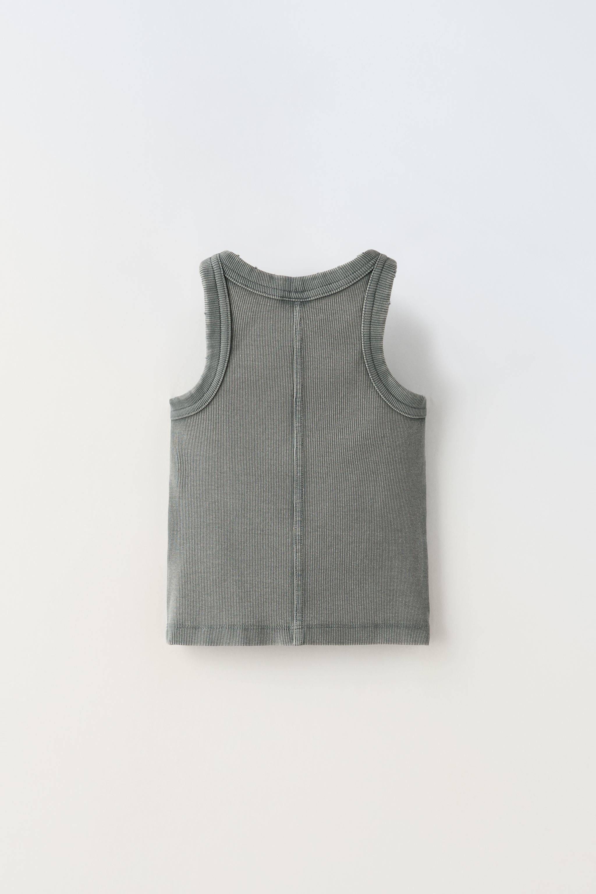 WASHED EFFECT RIBBED T-SHIRT - Anthracite grey