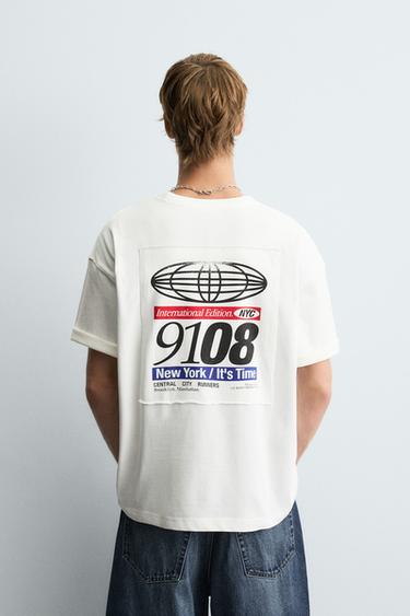 Zara COMBINED PATCH T-SHIRT - Oyster-white