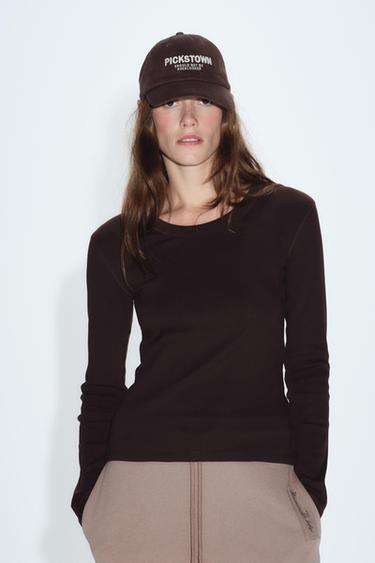 LONG SLEEVE T-SHIRT - Brown by Zara - Image 0