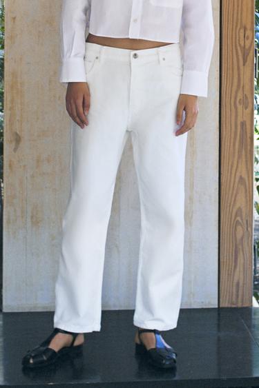 TRF CROPPED FLARE ハイライズデニムパンツホワイトZaraのTRF CROPPED FLARE ハイライズデニムパンツ - ホワイト 