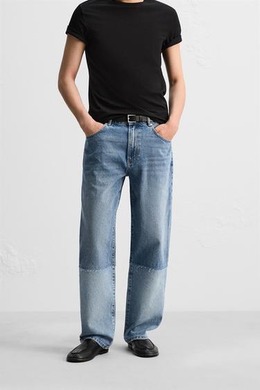 Zara PATCHWORK RELAXED FIT JEANS - Mid-blue