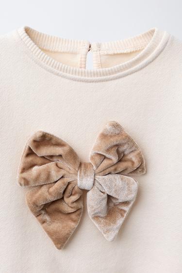 VELVET BOW SWEATSHIRT - Ecru / Beige by Zara - Image 2