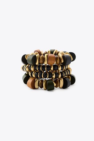 PACK OF 4 WOODEN BRACELETS - Brown by Zara