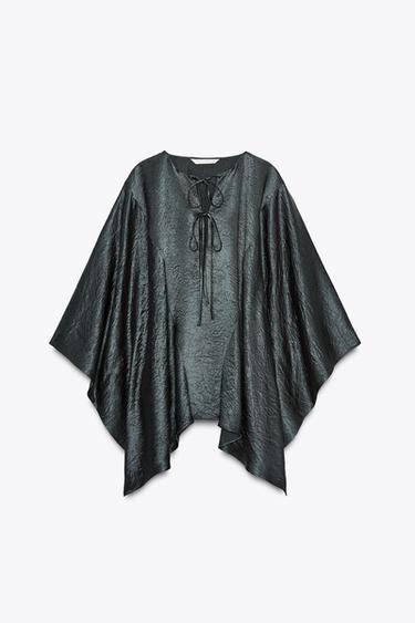Zara ZW COLLECTION SATIN EFFECT CAPE SHIRT - Green