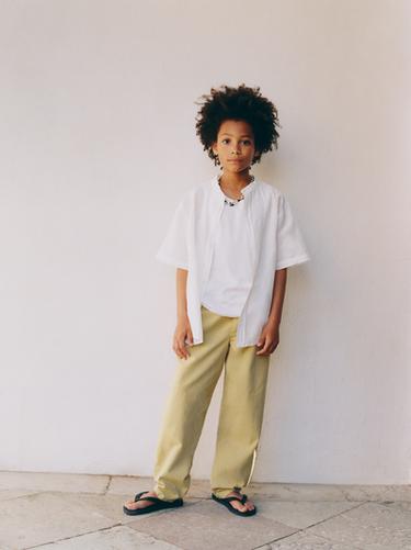 COTTON LINEN SHIRT WITH STAND COLLAR - White by Zara