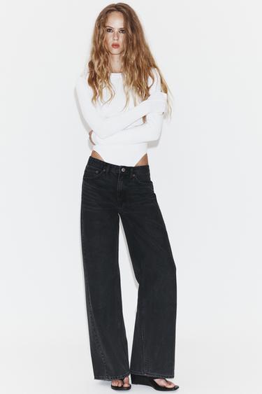 Zara TRF MID-RISE WIDE LEG JEANS - Black