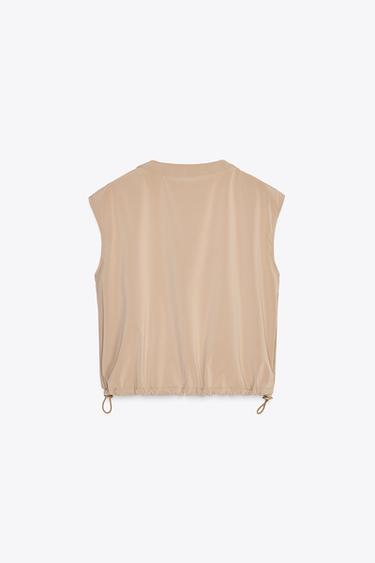 SHORT WAISTCOAT WITH ELASTICATED HEM - Mid-camel by Zara - Image 5