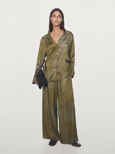 Pantalón ancho fluido estampado - Verde de Zara