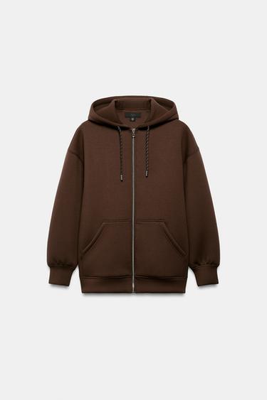 سويت شيرت بغطاء رأس وأربطة - بني الخاص بـ Zara