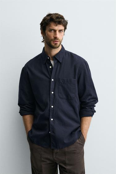 CHECK FLANNEL SHIRT - Navy blue by Zara