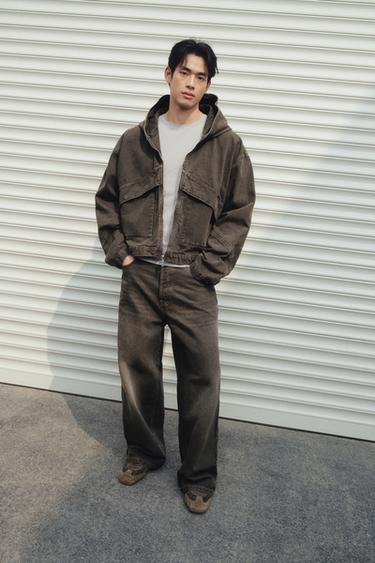 Zara 連帽休閒版牛仔外套 - 棕色