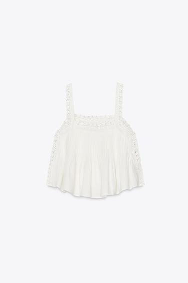 TOP BRODÉ AVEC NŒUDS - Blanc cassé de Zara - Image 5