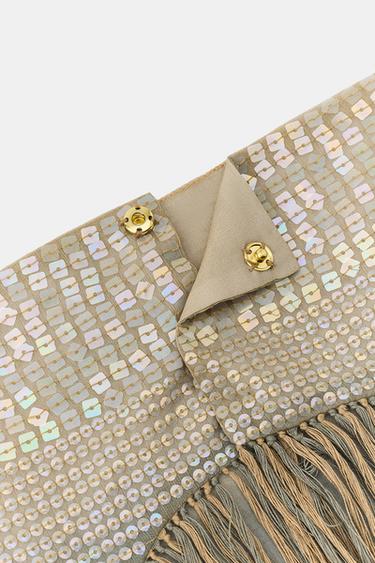 FOULARD À SEQUINS ET FRANGES - Marron clair de Zara - Image 4
