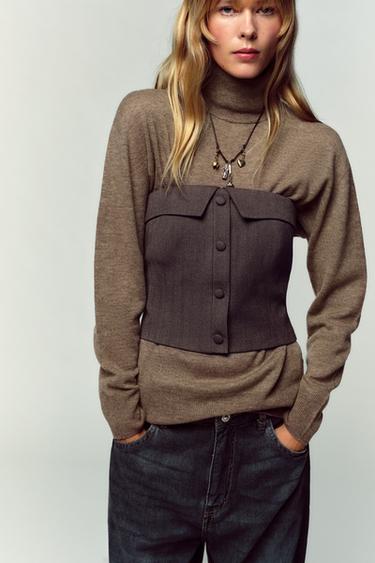 Zara CORSET BUSTIER TOP - Brown