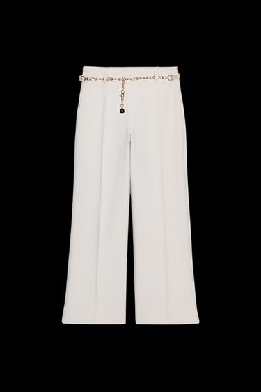 CROPPED TROUSERS WITH CHAIN BELT - Ecru by Zara - Image 0