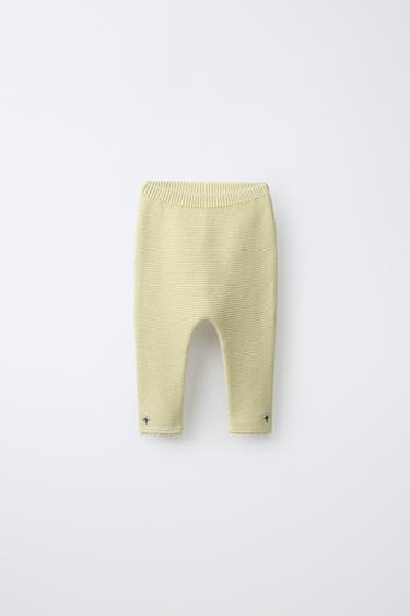 EMBROIDERED FLORAL LACE TRIM KNIT TROUSERS - Light green by Zara