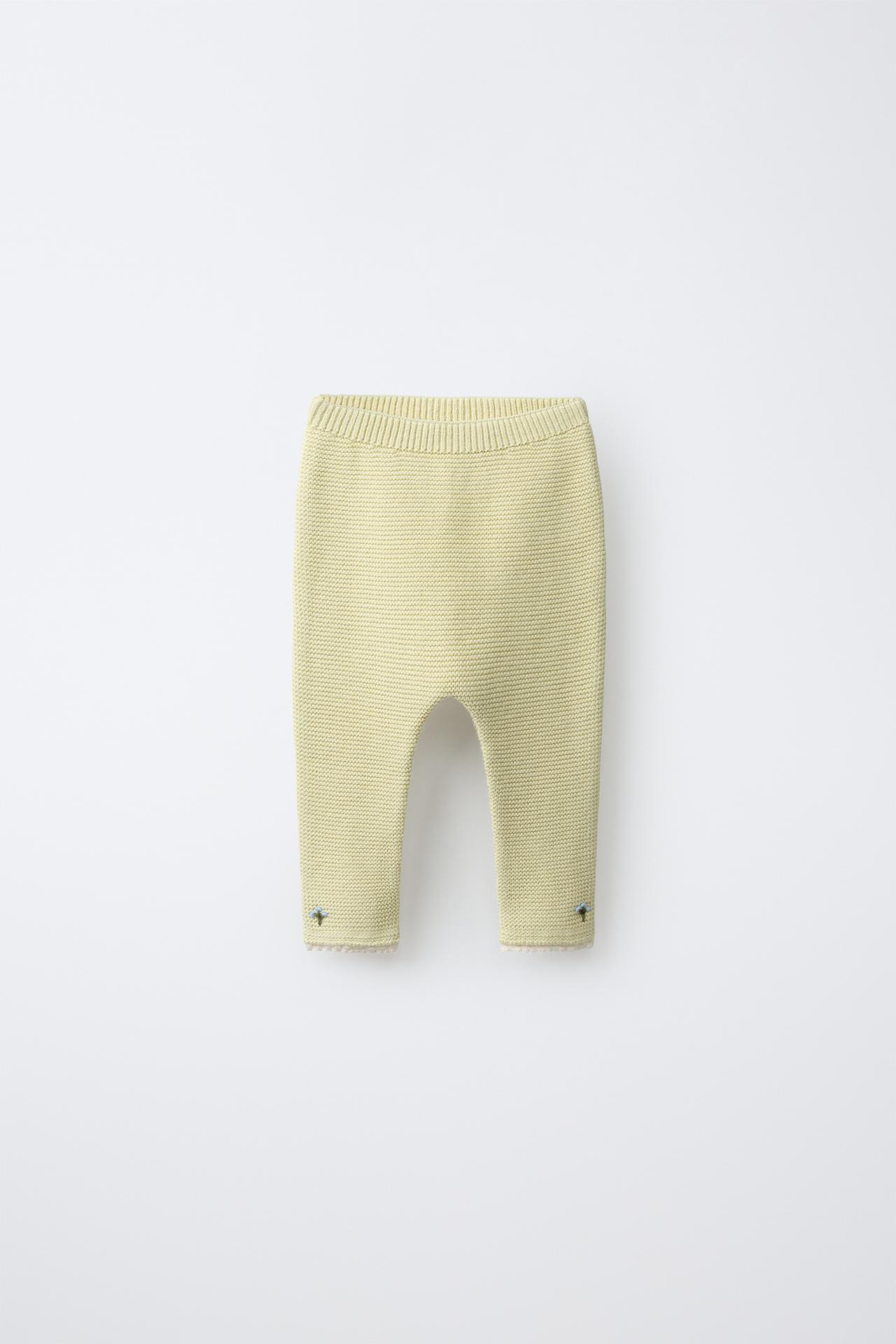 EMBROIDERED LACE KNIT PANTS — Light green