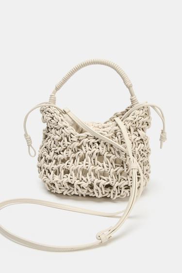 SAC À MAIN TRESSÉ À SURPIQÛRES - Écru de Zara - Image 4