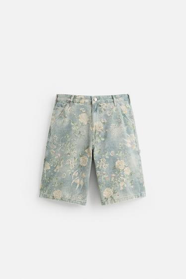 Zara FLORAL PRINT CARPENTER POCKET BERMUDA SHORTS - Printed