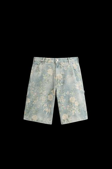 Zara FLORAL PRINT CARPENTER POCKET BERMUDA SHORTS - Printed