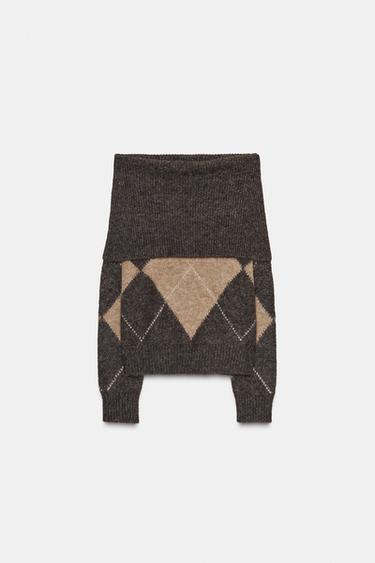 DIAMOND PATTERN STRAPLESS KNIT JUMPER - Grey / Beige by Zara