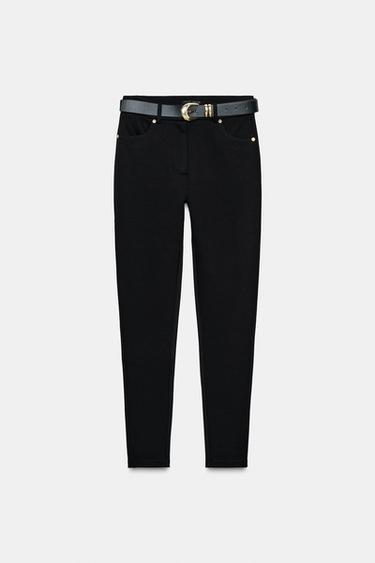 Zara MID-RISE BELTED JEGGINGS - Black