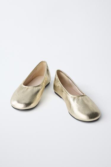 METALLIC BALLET FLATS - Gold by Zara - Image 2