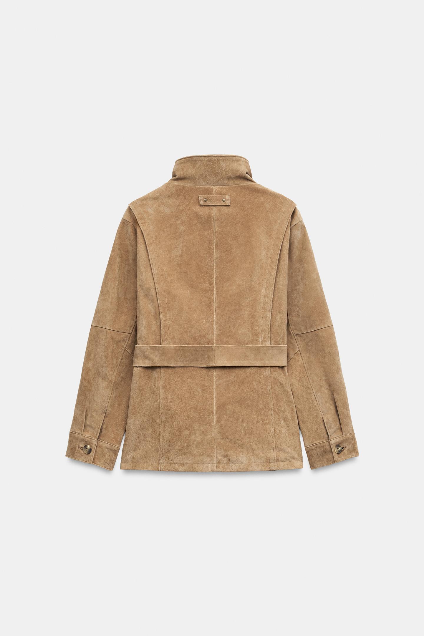 Женская куртка Zara 100% Leather Belted, цвет: Верблюжий — фото 7