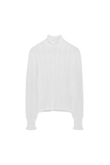 SCALLOPED HIGH NECK SWEATER