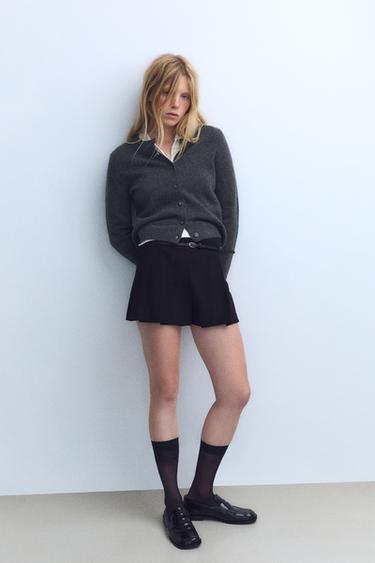 Zara BELTED BOX PLEAT SKORT - Black