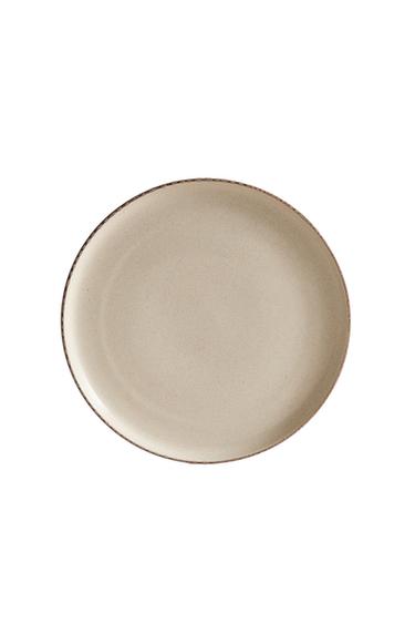 STONEWARE DINNER PLATE WITH ANTIQUE FINISH RIM - Light ecru Zara
