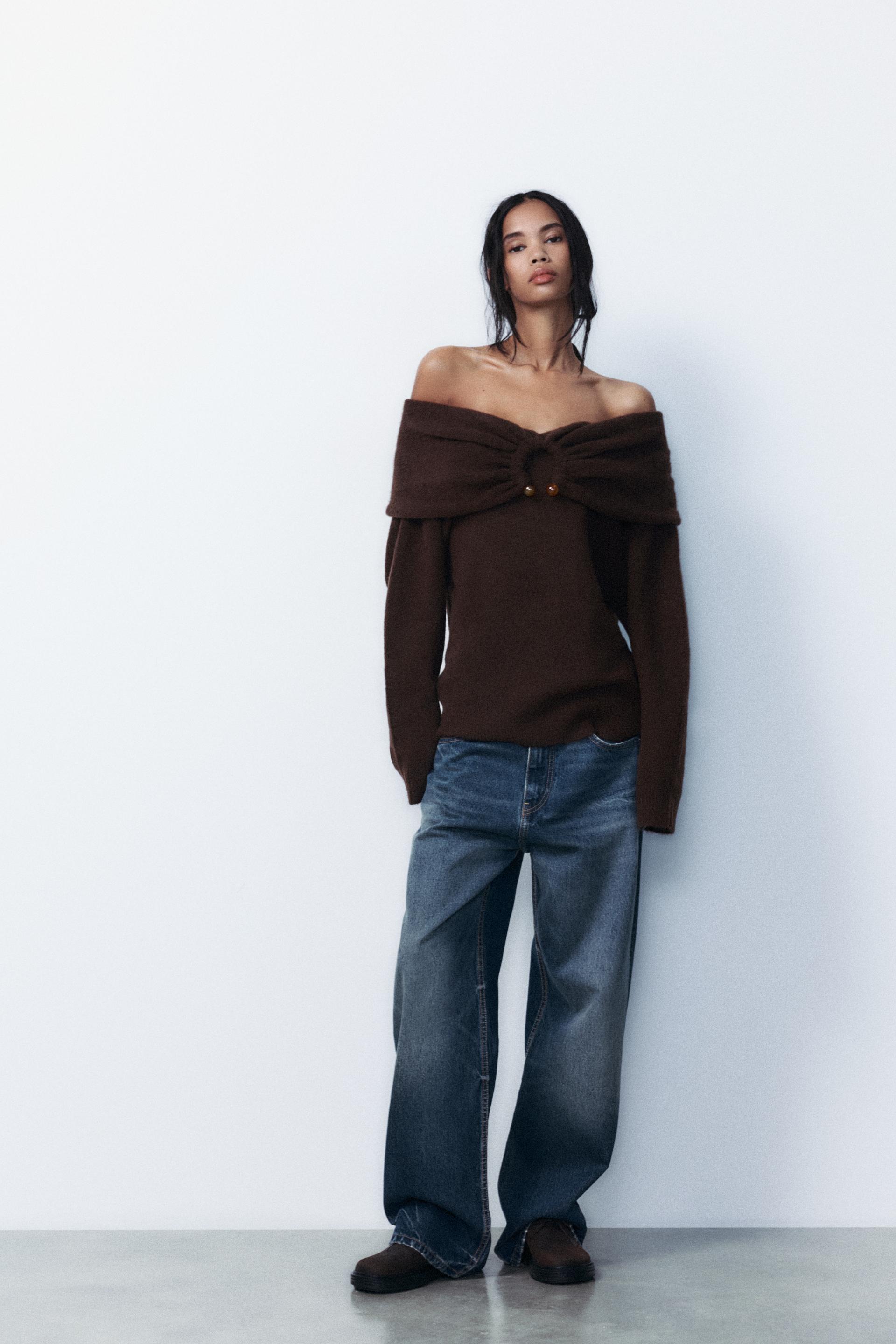 Zara OFF THE SHOULDER KNIT SWEATER INTERNATIONAL SHIPPING