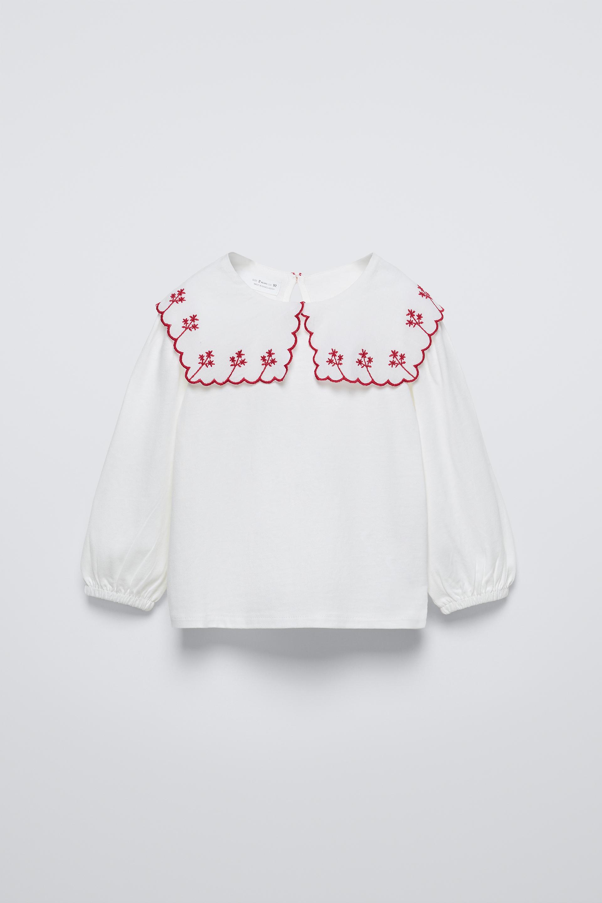 Zara EMBROIDERED COLLAR TOP INTERNATIONAL SHIPPING