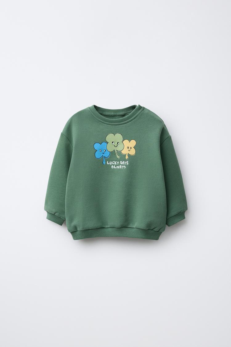 Sudadera Estampada Trébol Y Texto Bordado